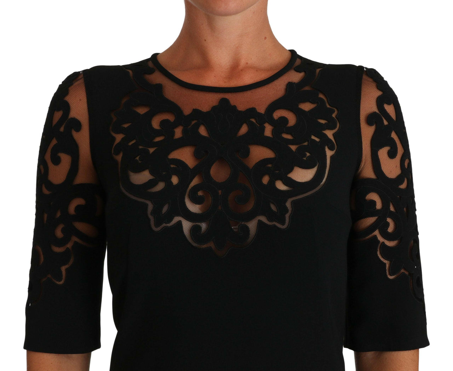 Dolce &amp; Gabbana – Schwarzes Cocktailkleid mit Blumen- und Cut-Out-Muster