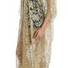 Dolce & Gabbana Gold Floral Lace Crystal Gown Cape Dress