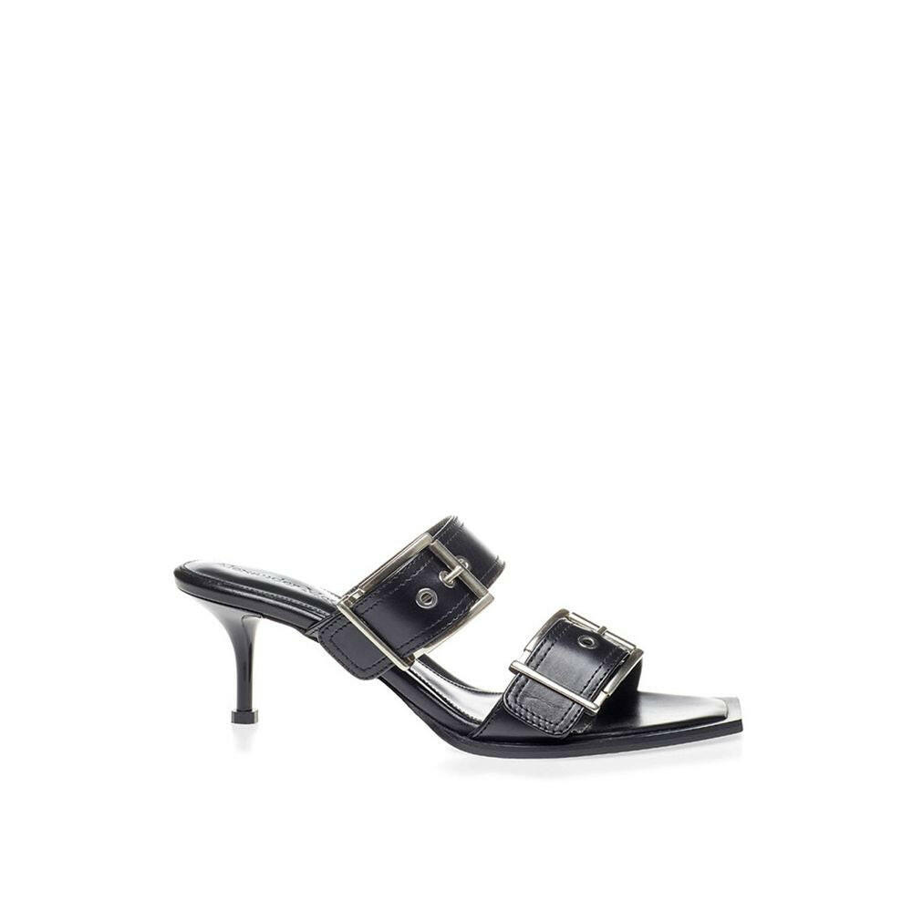 Alexander McQueen Black Leather Stiletto Heel Sandals