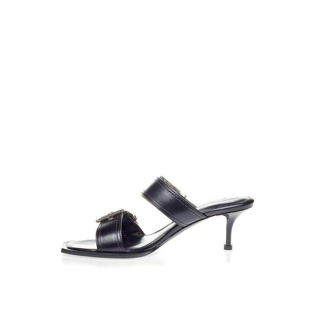Alexander McQueen Black Leather Stiletto Heel Sandals
