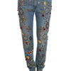 Dolce & Gabbana Crystal Roses Heart Embellished Jeans