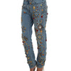 Dolce & Gabbana Crystal Roses Heart Embellished Jeans