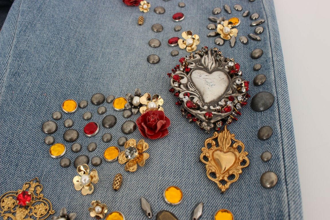 Dolce & Gabbana Crystal Roses Heart Embellished Jeans