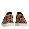 Dolce & Gabbana Brown Calfskin Fur Leopard Sneakers Shoes