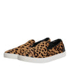 Dolce & Gabbana Brown Calfskin Fur Leopard Sneakers Shoes