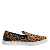 Dolce & Gabbana Brown Calfskin Fur Leopard Sneakers Shoes