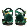 Dolce & Gabbana Green Crystal Fur Embellished Sandals Shoes