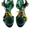 Dolce & Gabbana Green Crystal Fur Embellished Sandals Shoes