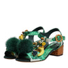 Dolce & Gabbana Green Crystal Fur Embellished Sandals Shoes