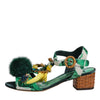 Dolce & Gabbana Green Crystal Fur Embellished Sandals Shoes