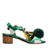 Dolce & Gabbana Green Crystal Fur Embellished Sandals Shoes