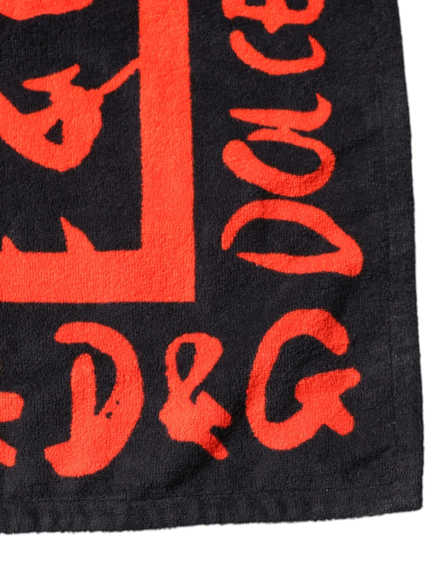 Dolce & Gabbana Black Red Logo Print Cotton Beach Towel