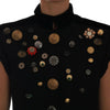 Dolce & Gabbana Black Embellished Floral Military Jacket Vest