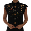 Dolce & Gabbana Black Embellished Floral Military Jacket Vest