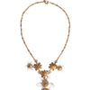 Dolce & Gabbana Gold Brass Lily Crystal Sacred Heart Pendant Necklace