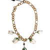 Dolce & Gabbana Gold Brass Short Chain Flower Crystal Pendant Necklace