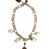Dolce & Gabbana Gold Brass Short Chain Flower Crystal Pendant Necklace