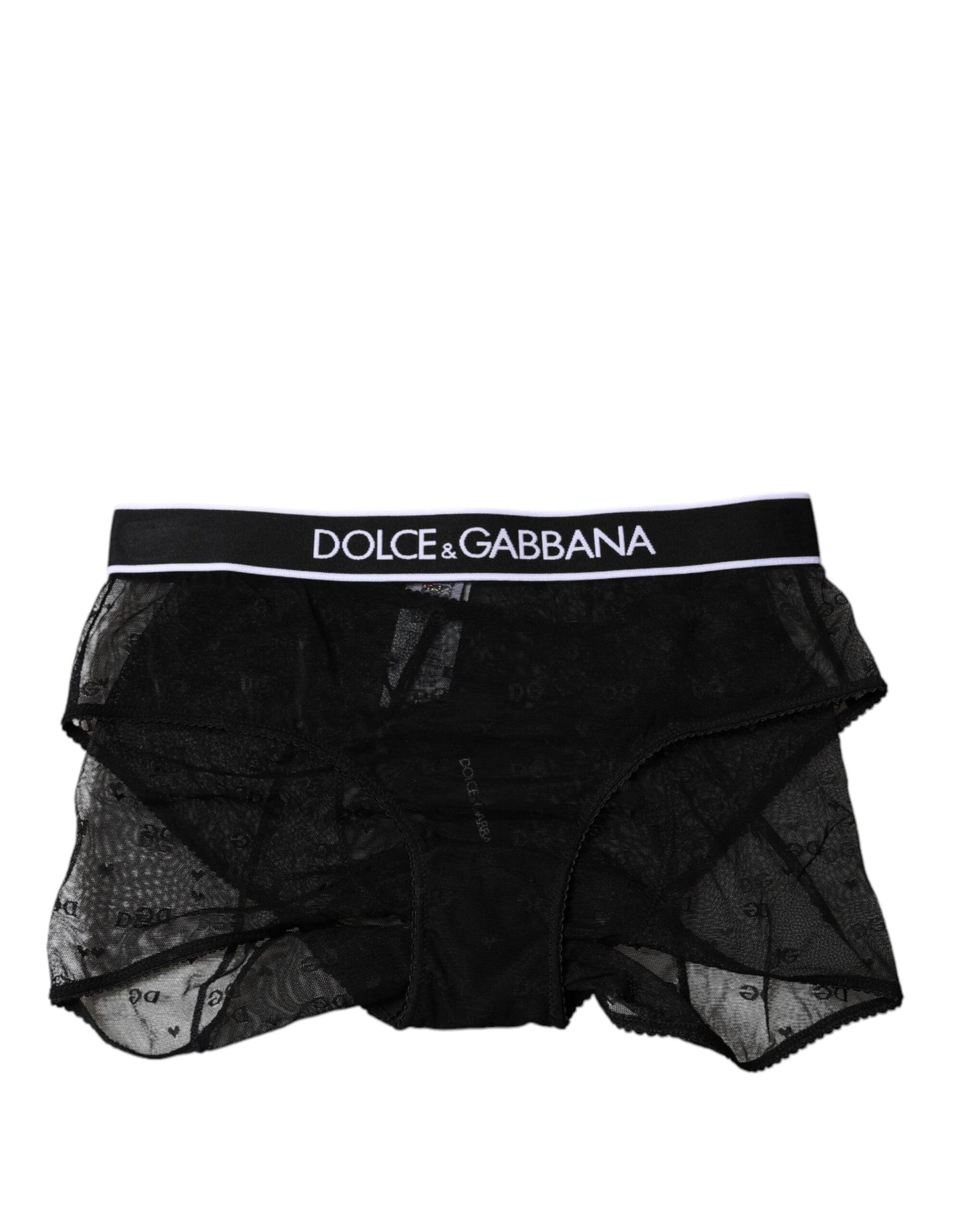 Dolce &amp; Gabbana – Schwarze Höschen aus Nylon mit mittlerer Taille und Tüll