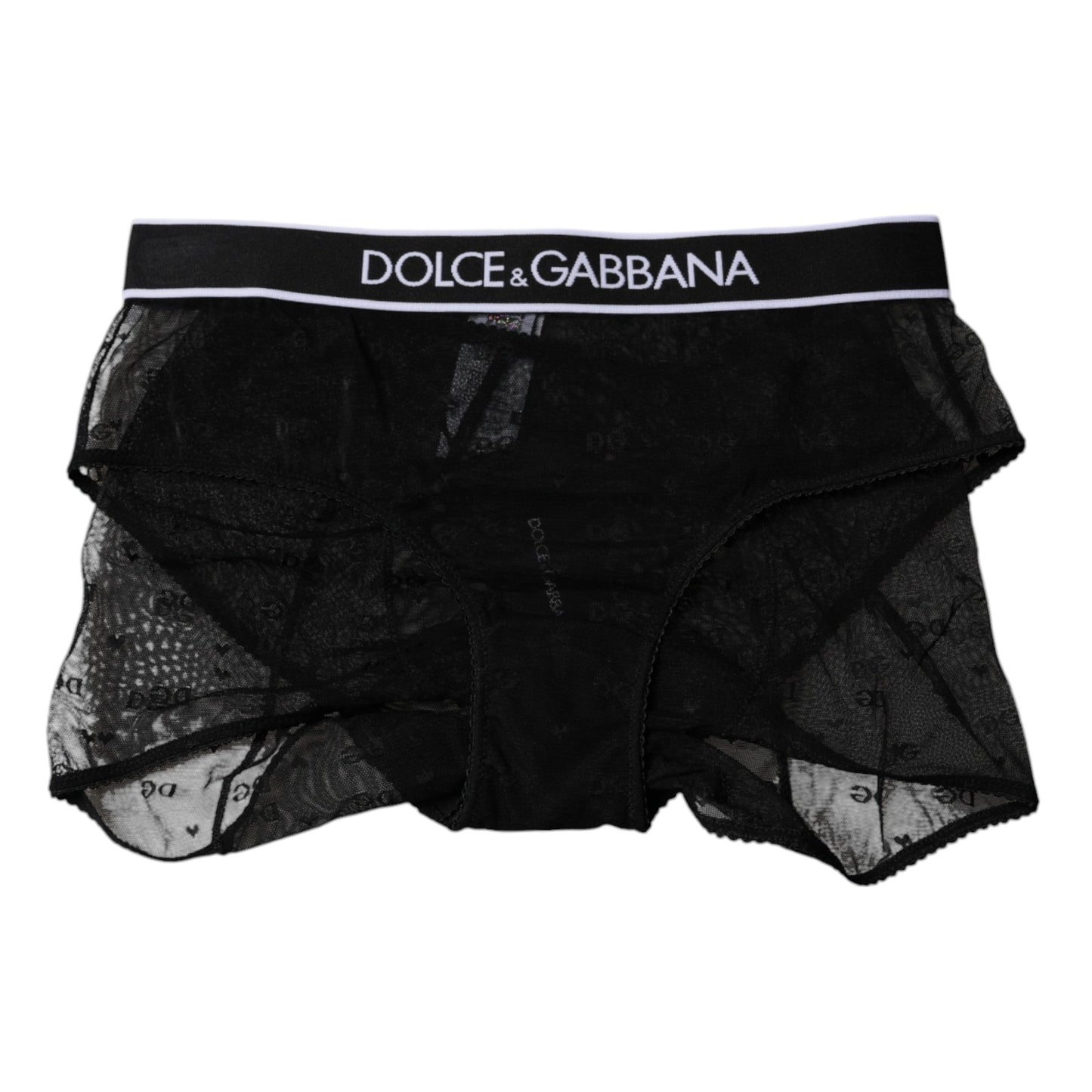 Dolce &amp; Gabbana – Schwarze Höschen aus Nylon mit mittlerer Taille und Tüll