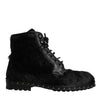 Dolce & Gabbana Black Pony Style Leather Mid Calf Boots Shoes