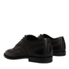 Dolce & Gabbana Black Embroidered Classic Leather Derby Dress Shoes