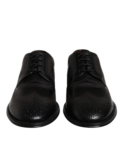 Dolce & Gabbana Black Embroidered Classic Leather Derby Dress Shoes