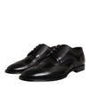 Dolce & Gabbana Black Embroidered Classic Leather Derby Dress Shoes
