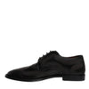 Dolce & Gabbana Black Embroidered Classic Leather Derby Dress Shoes