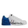 Dolce & Gabbana White Blue Leather Logo Low Top Sneakers Shoes