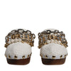Dolce & Gabbana White Raffia Clogs Bejeweled Chain Sandals Shoes