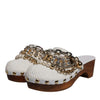 Dolce & Gabbana White Raffia Clogs Bejeweled Chain Sandals Shoes