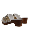 Dolce & Gabbana White Raffia Clogs Bejeweled Chain Sandals Shoes