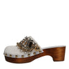 Dolce & Gabbana White Raffia Clogs Bejeweled Chain Sandals Shoes