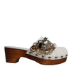 Dolce & Gabbana White Raffia Clogs Bejeweled Chain Sandals Shoes