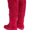 Dolce & Gabbana Pink Lamb Fur Leather Flat Boots Shoes