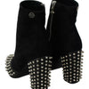 Philipp Plein Black Suede Studded Heels Ankle Boots Shoes