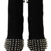 Philipp Plein Black Suede Studded Heels Ankle Boots Shoes