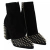Philipp Plein Black Suede Studded Heels Ankle Boots Shoes