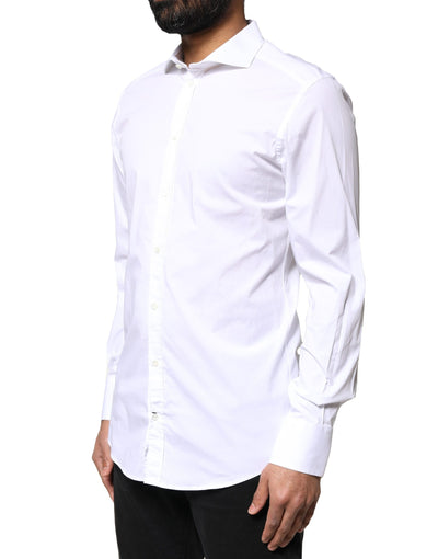 Dolce & Gabbana White GOLD Cotton Long Sleeves Dress Shirt
