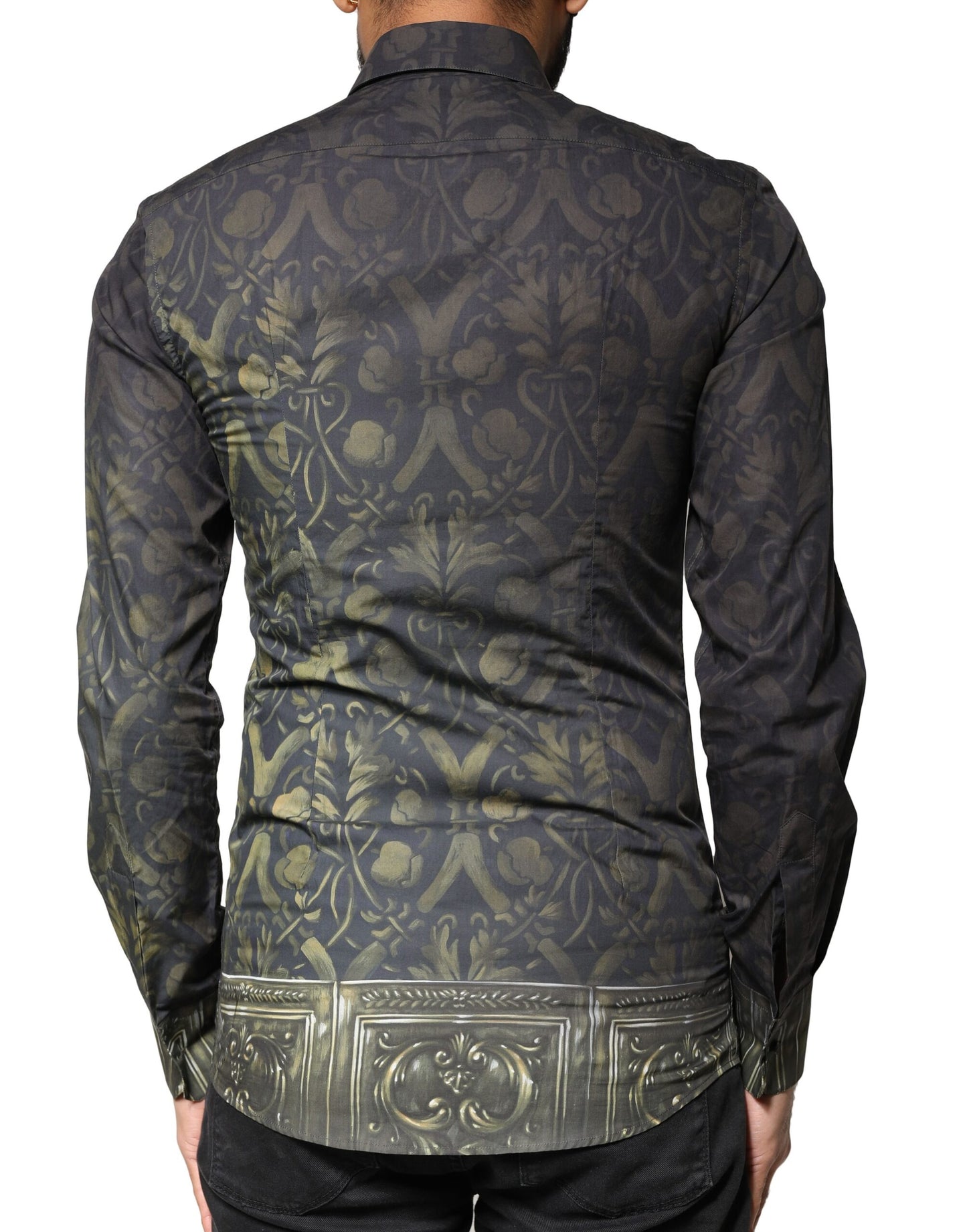 Dolce &amp; Gabbana Schwarzes Hemd mit königlichem Haustierporträt und GOLD