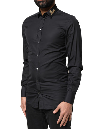 Dolce & Gabbana Black Love Embroidery GOLD Formal Dress Shirt