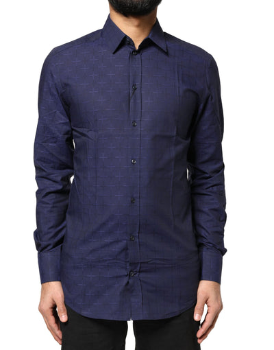 Dolce & Gabbana Blue Check Tartan GOLD Formal Dress Shirt