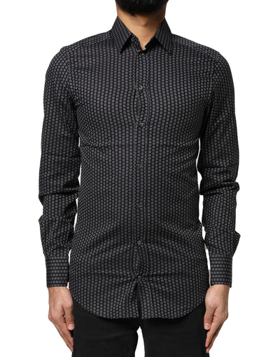 Dolce & Gabbana Black GOLD Patterned Cotton Men Dress Shirt