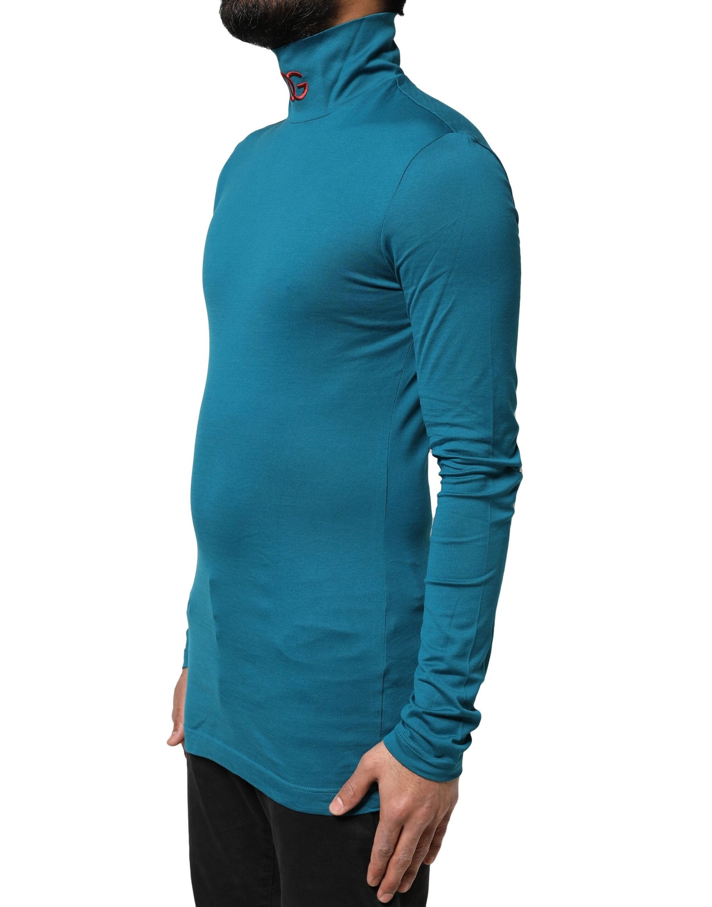 Dolce & Gabbana Blue Cotton Turtleneck Long Sleeves Sweater