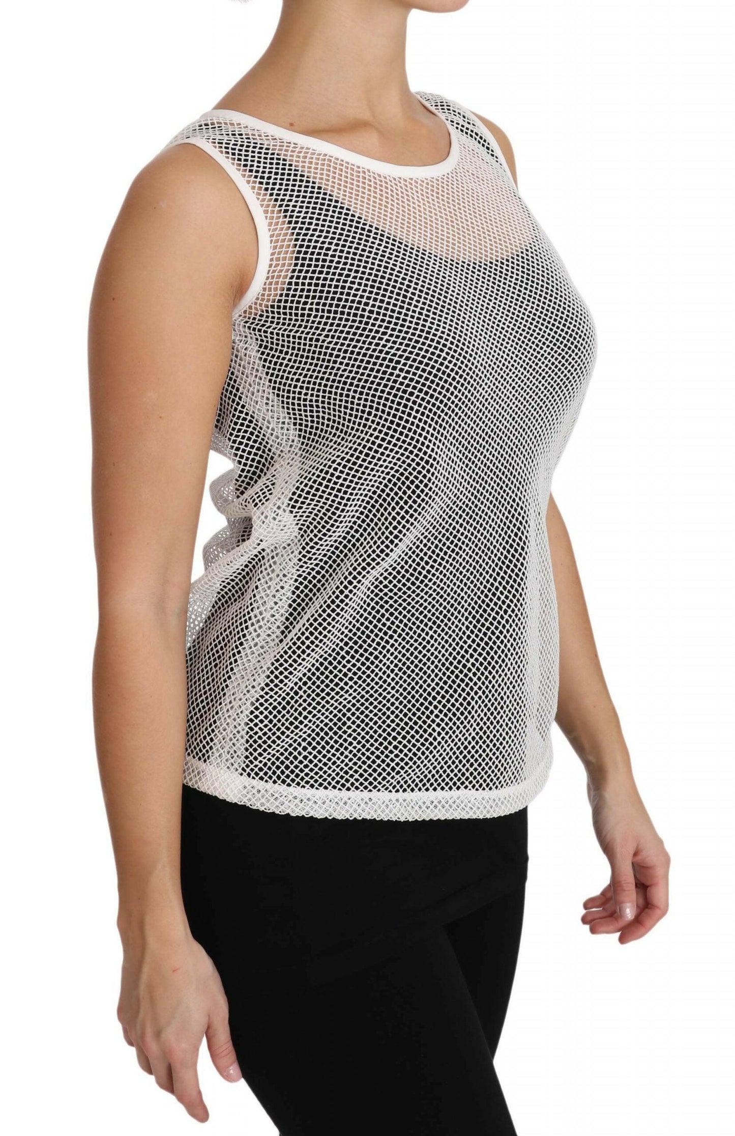 Dolce & Gabbana White Net  Transparent Sleeveless Tank Top