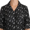 Dolce & Gabbana Black GuitarTrumpet Print Silk Shirt Top