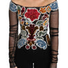 Dolce & Gabbana Black Floral Ricamo Top T-shirt Blouse