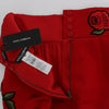 Dolce & Gabbana Red Silk Crystal Roses Shorts