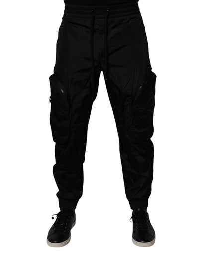 Dolce &amp; Gabbana Schwarze Nylon Cargo Jogger Herren Jogginghose