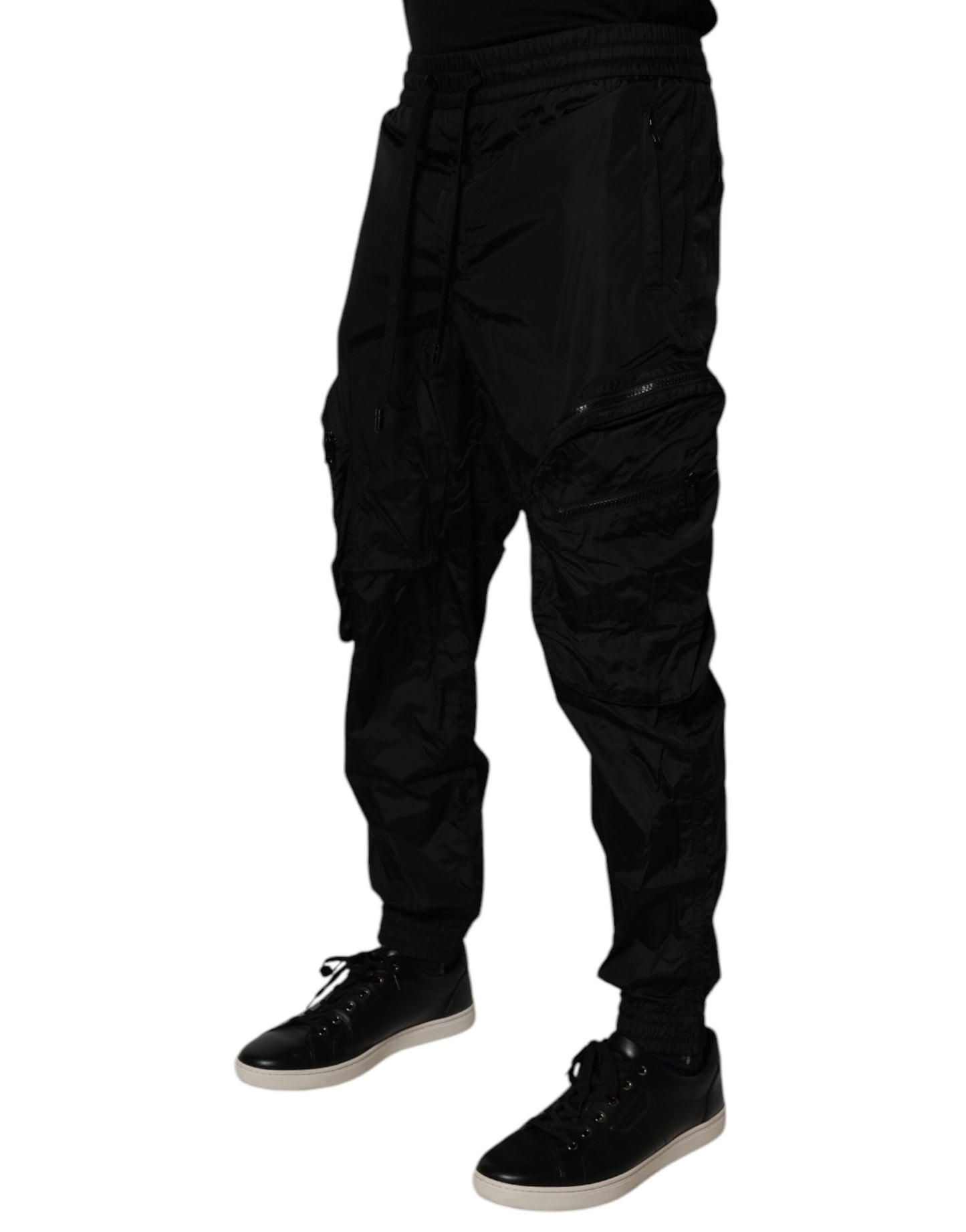 Dolce &amp; Gabbana Schwarze Nylon Cargo Jogger Herren Jogginghose